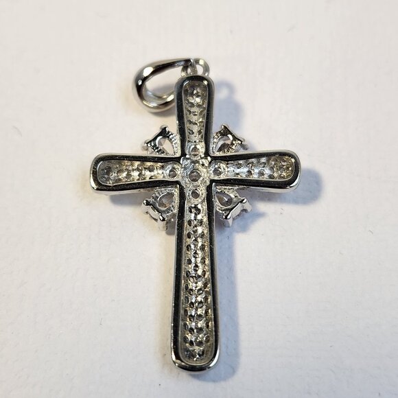 NIB 925 White Diamond Simulant Pave 2.00cts Silver Cross Pendant - Picture 6 of 12
